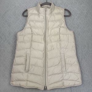 J. Jill Down Puffer Vest Womens M Petite Cream Full Zip Preppy Outdoor Casual